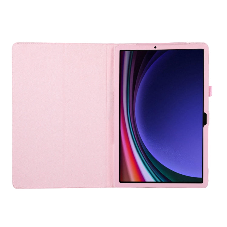 For Samsung Galaxy Tab S9 Ultra Litchi Texture Leather Tablet Case with Holder(Pink)