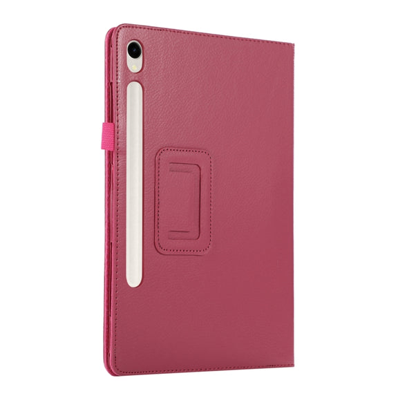 For Samsung Galaxy Tab S9 Ultra Litchi Texture Leather Tablet Case with Holder(Rose Red)