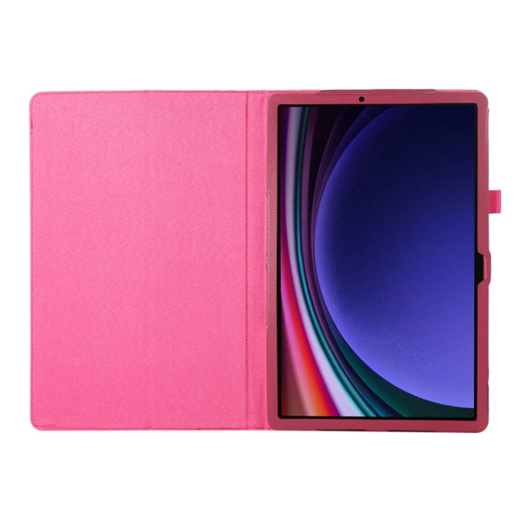 For Samsung Galaxy Tab S9 Ultra Litchi Texture Leather Tablet Case with Holder(Rose Red)