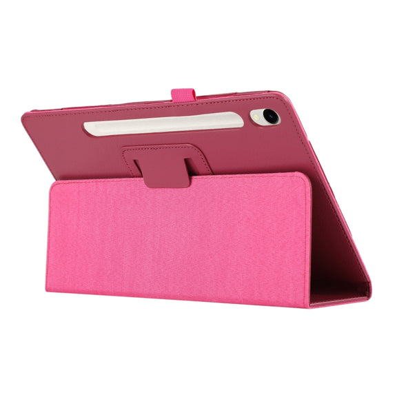 For Samsung Galaxy Tab S9 Ultra Litchi Texture Leather Tablet Case with Holder(Rose Red)