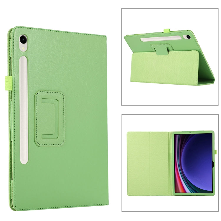 For Samsung Galaxy Tab S9 Ultra Litchi Texture Leather Tablet Case with Holder(Green)