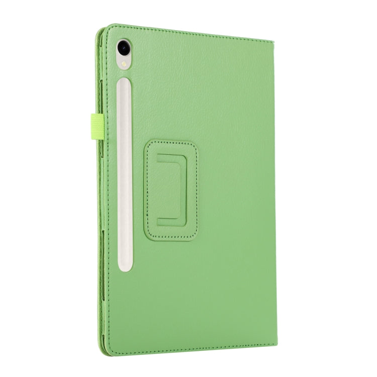For Samsung Galaxy Tab S9 Ultra Litchi Texture Leather Tablet Case with Holder(Green)