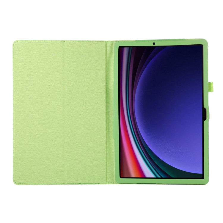 For Samsung Galaxy Tab S9 Ultra Litchi Texture Leather Tablet Case with Holder(Green)