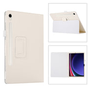 For Samsung Galaxy Tab S9 Ultra Litchi Texture Leather Tablet Case with Holder(White)