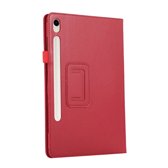 For Samsung Galaxy Tab S9 Ultra Litchi Texture Leather Tablet Case with Holder(Red)