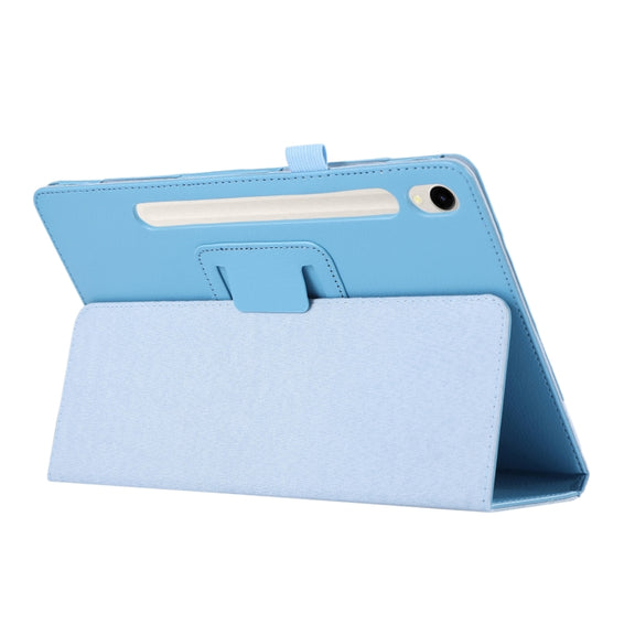 For Samsung Galaxy Tab S9 Ultra Litchi Texture Leather Tablet Case with Holder(Sky Blue)