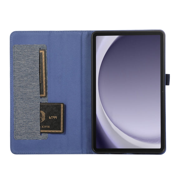 For Samsung Galaxy Tab A9+ Horizontal Flip TPU + Fabric PU Leather Tablet Case(Dark Blue)