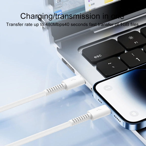 Yesido CA153 PD 20W USB-C / Type-C to 8 Pin Charging Data Cable, Length: 1m(White)
