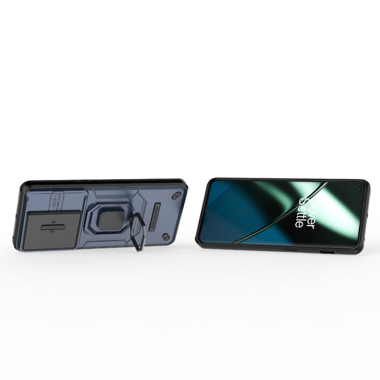 For OnePlus 11 5G Sliding Camshield TPU + PC Shockproof Phone Case with Holder(Blue)