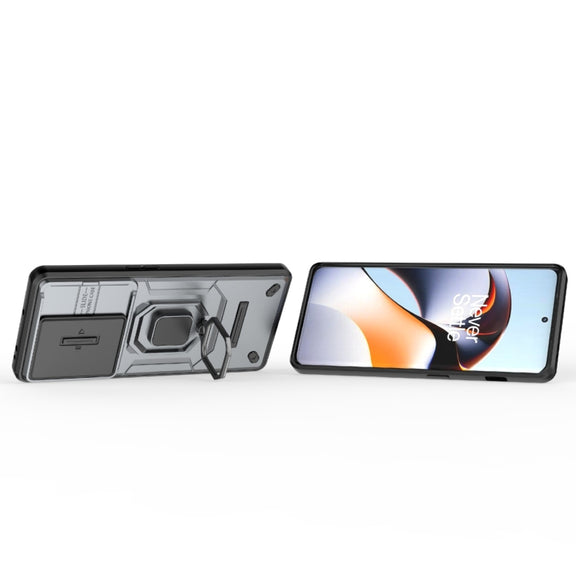 For OnePlus 11R 5G Sliding Camshield TPU + PC Shockproof Phone Case with Holder(Grey)