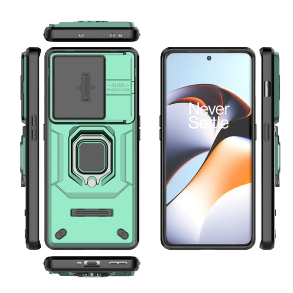 For OnePlus 11R 5G Sliding Camshield TPU + PC Shockproof Phone Case with Holder(Green)