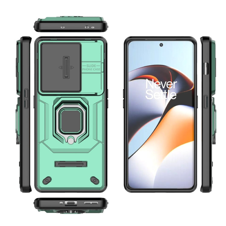 For OnePlus 11R 5G Sliding Camshield TPU + PC Shockproof Phone Case with Holder(Green)
