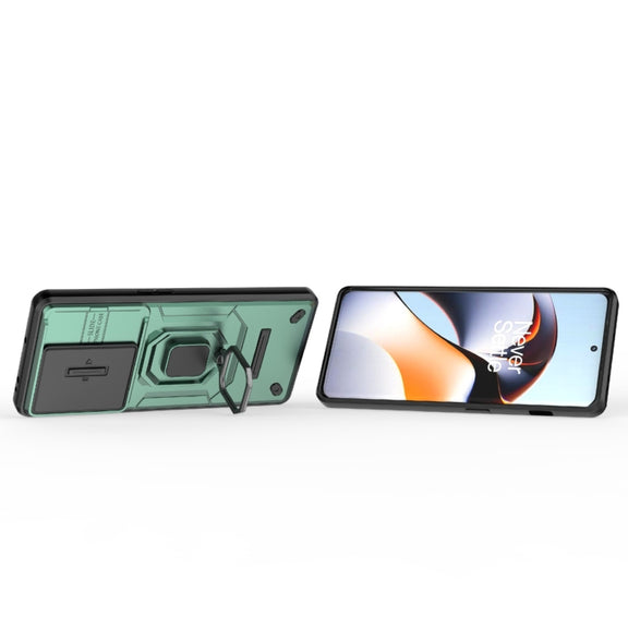 For OnePlus 11R 5G Sliding Camshield TPU + PC Shockproof Phone Case with Holder(Green)