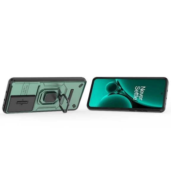 For OnePlus Nord CE3 5G Sliding Camshield TPU + PC Shockproof Phone Case with Holder(Green)