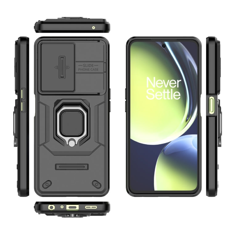 For OnePlus Nord CE 3 Lite 5G Sliding Camshield TPU + PC Shockproof Phone Case with Holder(Black)