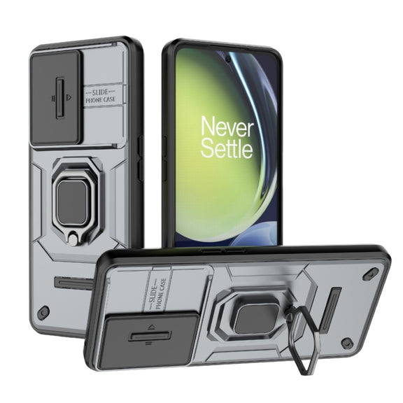 For OnePlus Nord CE 3 Lite 5G Sliding Camshield TPU + PC Shockproof Phone Case with Holder(Grey)