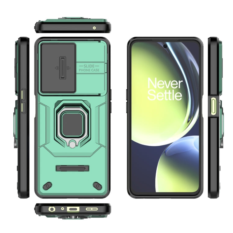 For OnePlus Nord CE 3 Lite 5G Sliding Camshield TPU + PC Shockproof Phone Case with Holder(Green)