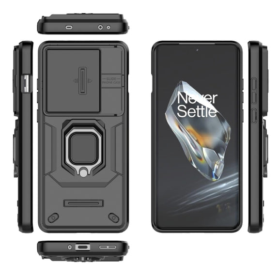 For OnePlus 12 5G Sliding Camshield TPU + PC Shockproof Phone Case with Holder(Black)