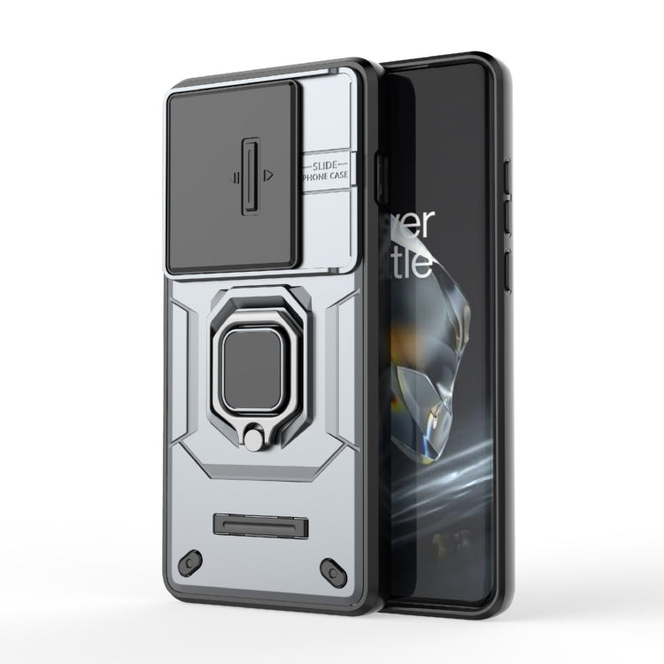 For OnePlus 12 5G Sliding Camshield TPU + PC Shockproof Phone Case with Holder(Grey)