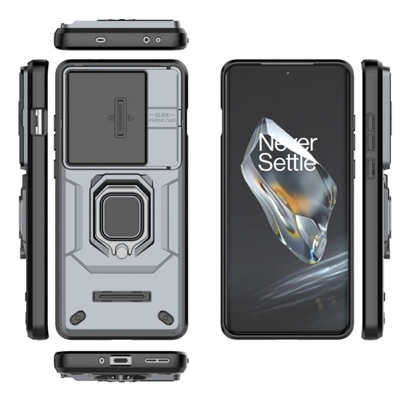 For OnePlus 12 5G Sliding Camshield TPU + PC Shockproof Phone Case with Holder(Grey)