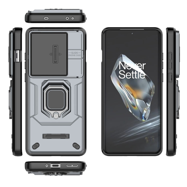 For OnePlus 12 5G Sliding Camshield TPU + PC Shockproof Phone Case with Holder(Grey)