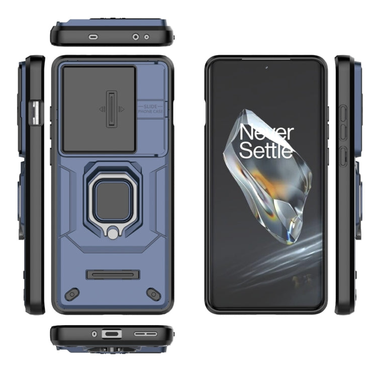 For OnePlus 12 5G Sliding Camshield TPU + PC Shockproof Phone Case with Holder(Blue)