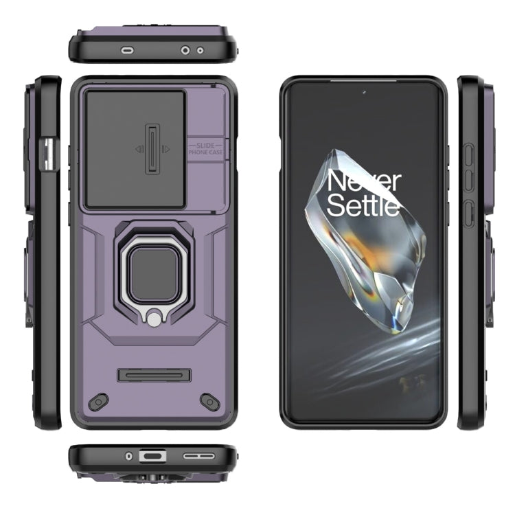 For OnePlus 12 5G Sliding Camshield TPU + PC Shockproof Phone Case with Holder(Purple)