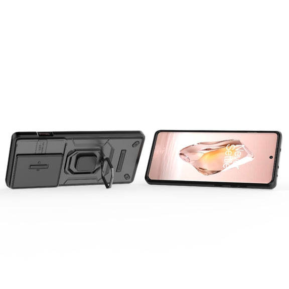 For OnePlus ACE 3 5G Sliding Camshield TPU + PC Shockproof Phone Case with Holder(Black)
