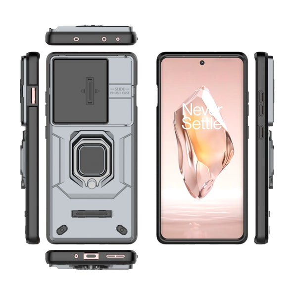 For OnePlus ACE 3 5G Sliding Camshield TPU + PC Shockproof Phone Case with Holder(Grey)