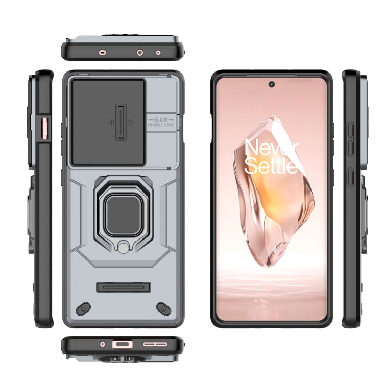 For OnePlus ACE 3 5G Sliding Camshield TPU + PC Shockproof Phone Case with Holder(Grey)
