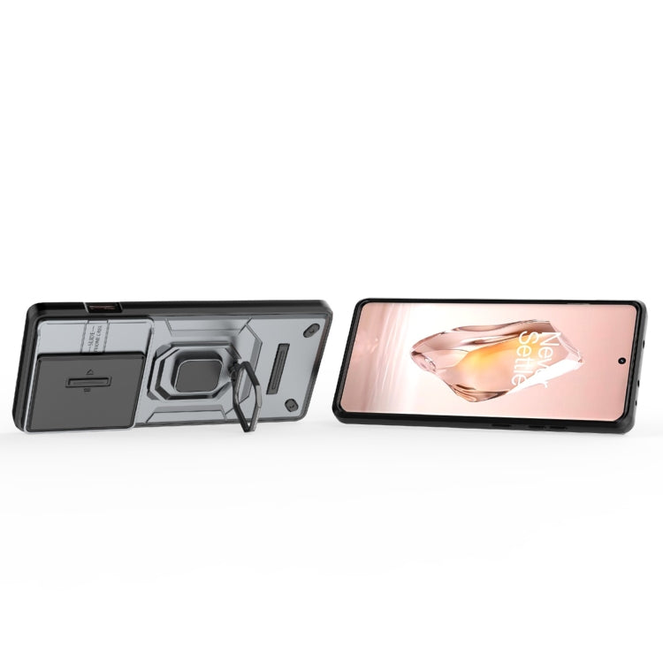 For OnePlus ACE 3 5G Sliding Camshield TPU + PC Shockproof Phone Case with Holder(Grey)