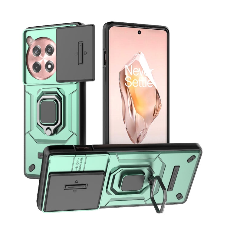 For OnePlus ACE 3 5G Sliding Camshield TPU + PC Shockproof Phone Case with Holder(Green)
