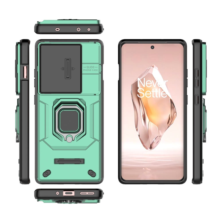 For OnePlus ACE 3 5G Sliding Camshield TPU + PC Shockproof Phone Case with Holder(Green)