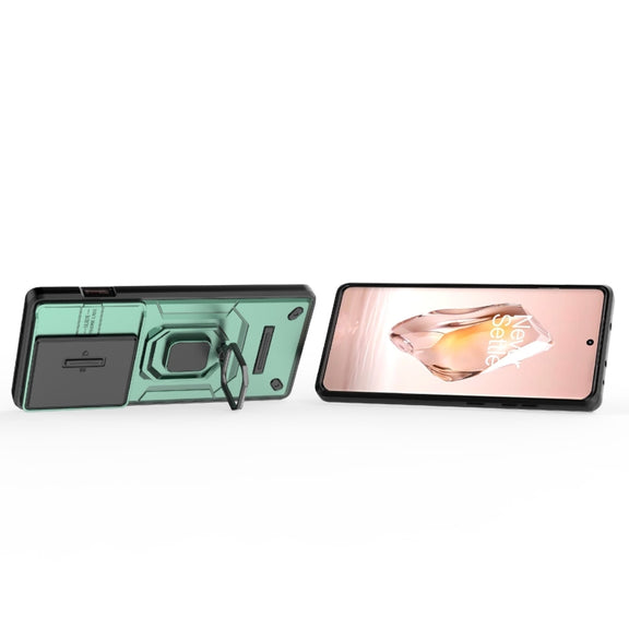 For OnePlus ACE 3 5G Sliding Camshield TPU + PC Shockproof Phone Case with Holder(Green)