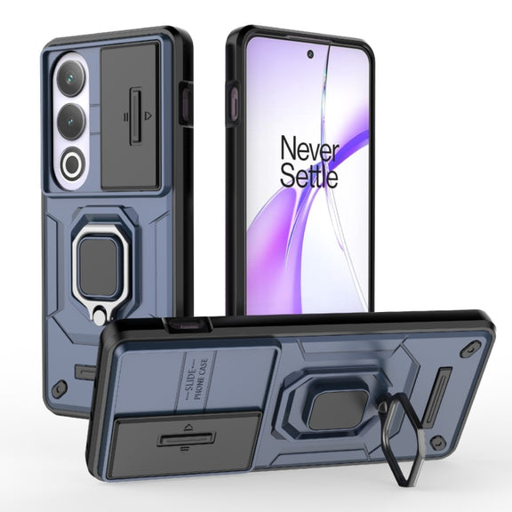 For OnePlus ACE 3V Sliding Camshield TPU + PC Shockproof Phone Case with Holder(Blue)