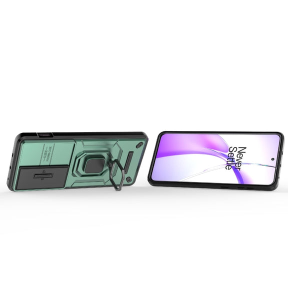 For OnePlus ACE 3V Sliding Camshield TPU + PC Shockproof Phone Case with Holder(Green)