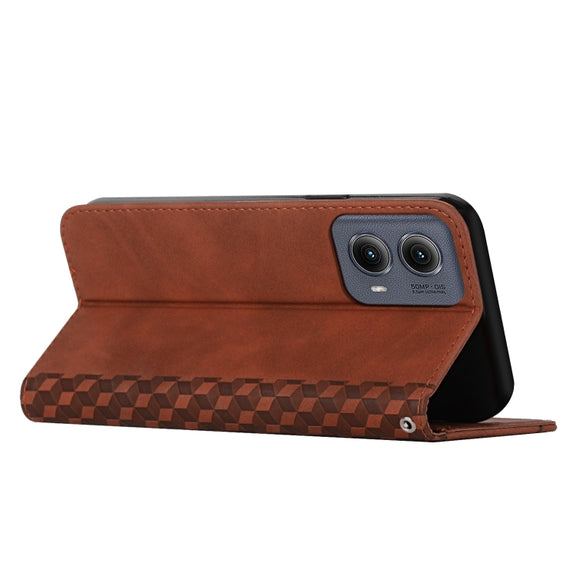 For Motorola Edge 2024 Diamond Splicing Skin Feel Magnetic Leather Phone Case(Brown)