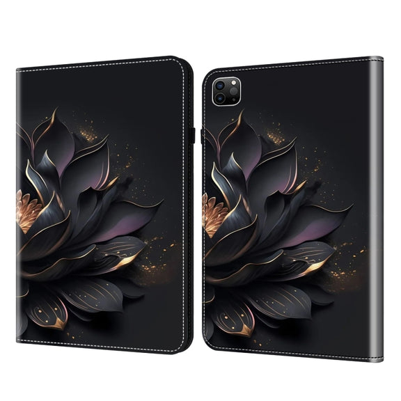 For iPad Air 13 2024 / Pro 12.9 2022 Crystal Texture Painted Leather Tablet Case(Purple Lotus)
