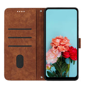 For Motorola Moto G Play 2024 Skin Feel Stripe Pattern Leather Phone Case with Lanyard(Brown)