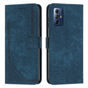 For Motorola Moto G Play 2024 Skin Feel Stripe Pattern Leather Phone Case with Lanyard(Blue)