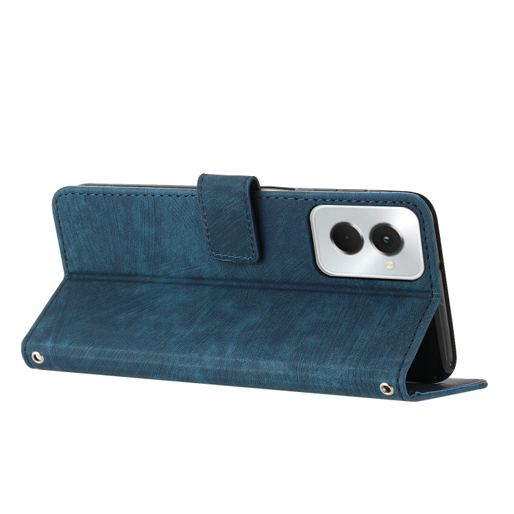 For Motorola Moto G Power 5G 2024 Skin Feel Stripe Pattern Leather Phone Case with Lanyard(Blue)