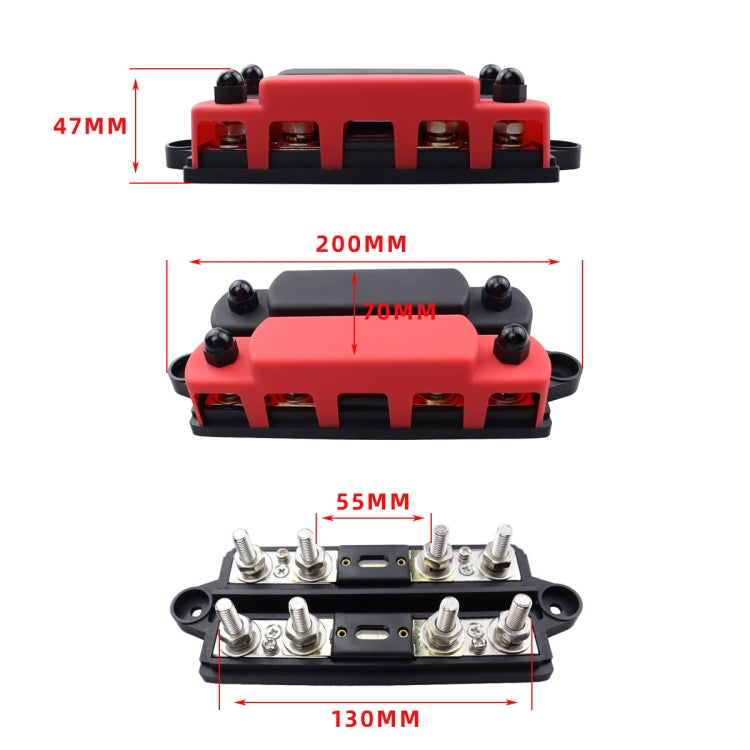 CP-4127 RV / Yacht M8 4-stud Double Row Busbar(Red Black)