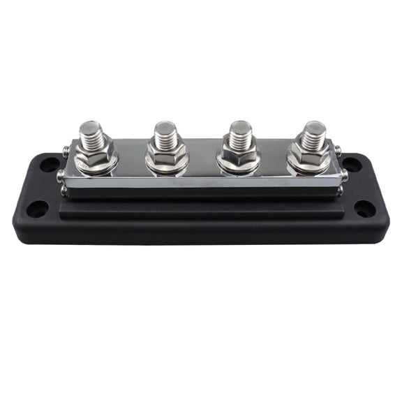 RV 600A High Current Busbar 4-way Straight M10 Wiring Studs(Black)