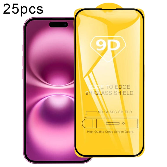 For iPhone 16 Pro 25pcs 9D Full Glue Screen Tempered Glass Film
