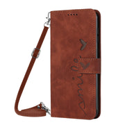 For OPPO A58 4G Skin Feel Heart Pattern Leather Phone Case with Lanyard(Brown)