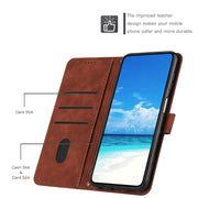 For OPPO A58 4G Skin Feel Heart Pattern Leather Phone Case with Lanyard(Brown)
