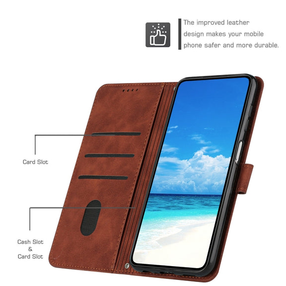 For OPPO A58 4G Skin Feel Heart Pattern Leather Phone Case with Lanyard(Brown)