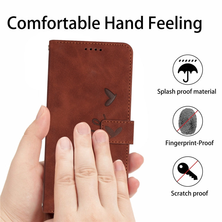 For OPPO A58 4G Skin Feel Heart Pattern Leather Phone Case with Lanyard(Brown)