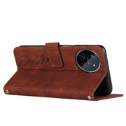 For Realme 11 4G Global Skin Feel Heart Pattern Leather Phone Case with Lanyard(Brown)