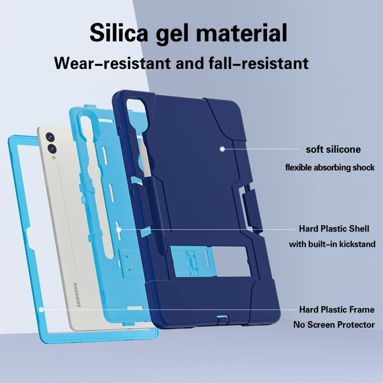 For Samsung Galaxy Tab S9+ Contrast Color Silicone PC Tablet Case with Holder(Navy Blue + Blue)